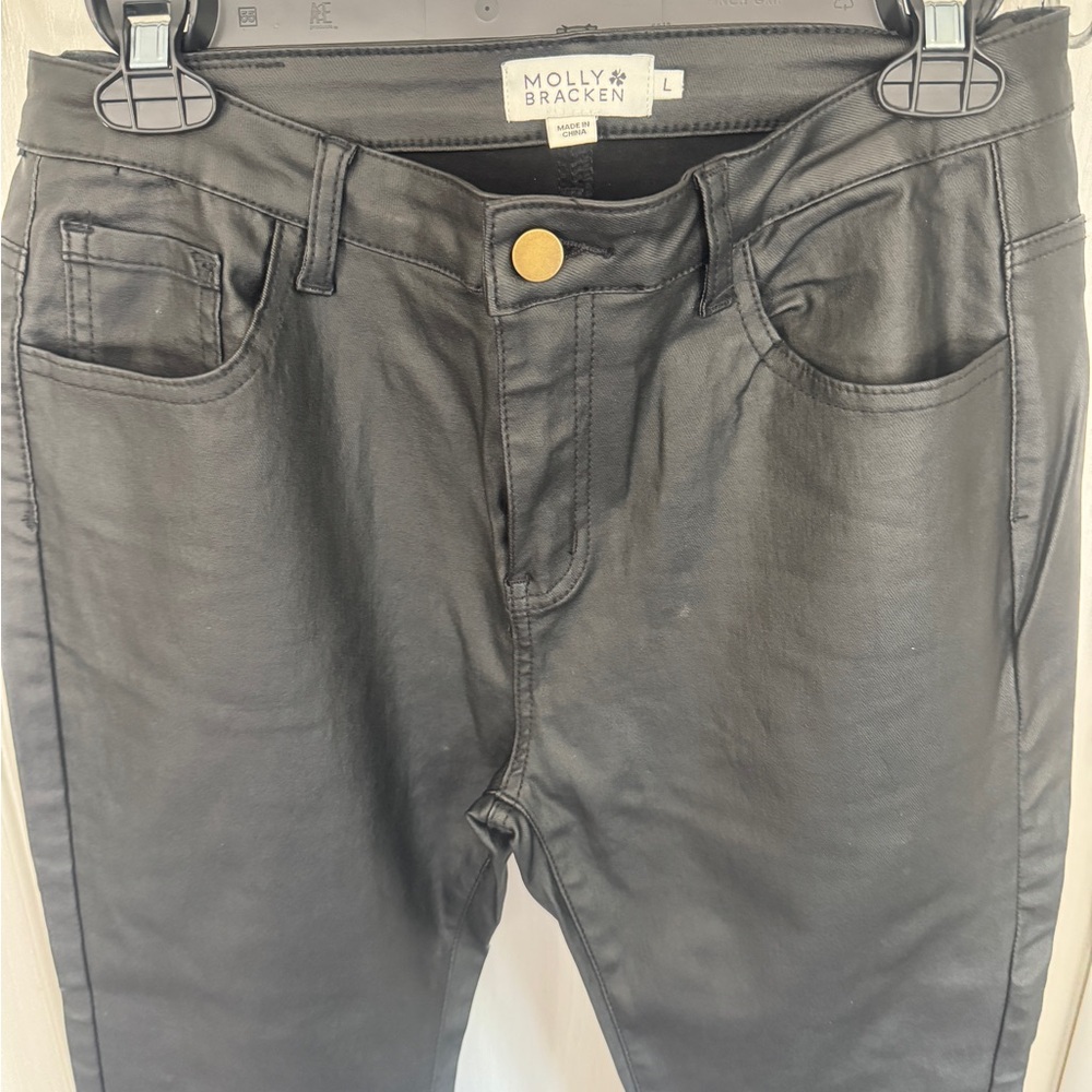 Molly Bracken Black Skinny Faux Leather Jeans Modern Fit